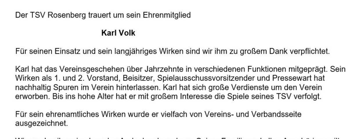 Ehrenmitglied Karl Volk verstorben